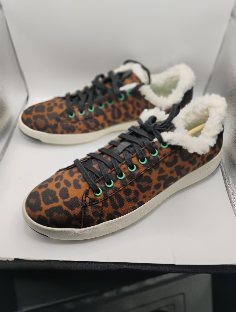 Cole Haan GrandPro Shearling Leopard Print Sneakers Birch Women’s 7.5B NIB. New
